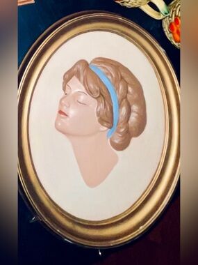 Vintage 1975 Duncan Ceramic Cameo Lady Wall Plaque Gibson Girl 12" Large Boho